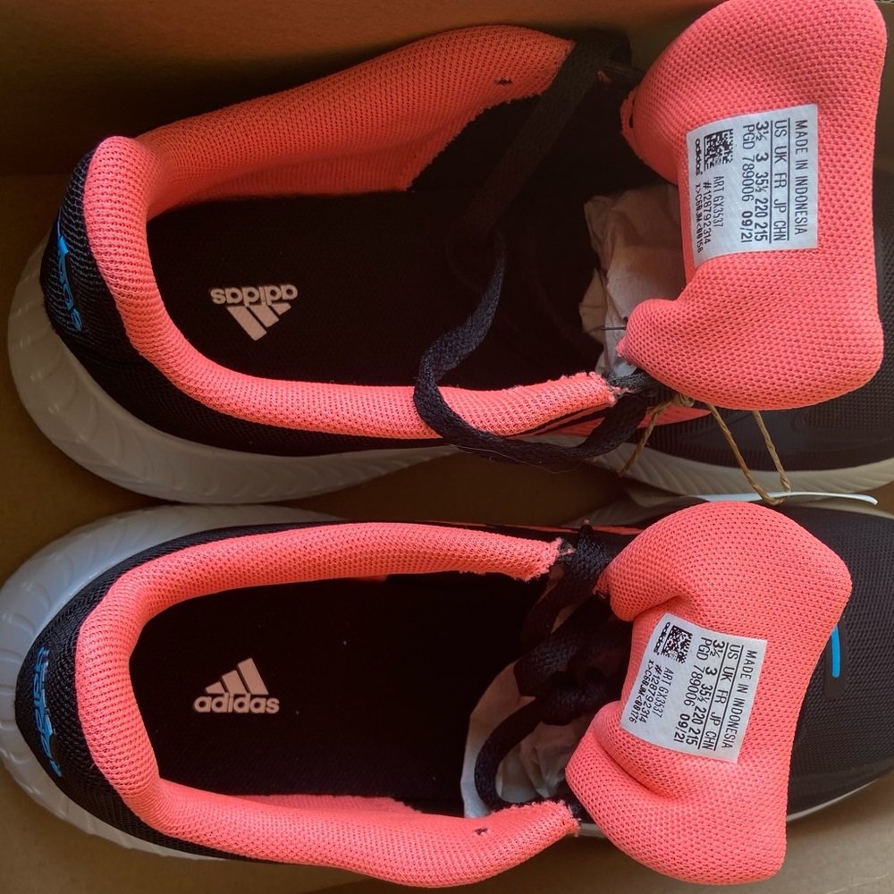 Adidas NWT Run-Falcon 2.0K Sz-3.5Y~(5Women) Striking Colors of Black/Coral/Aqua - Picture 5 of 16